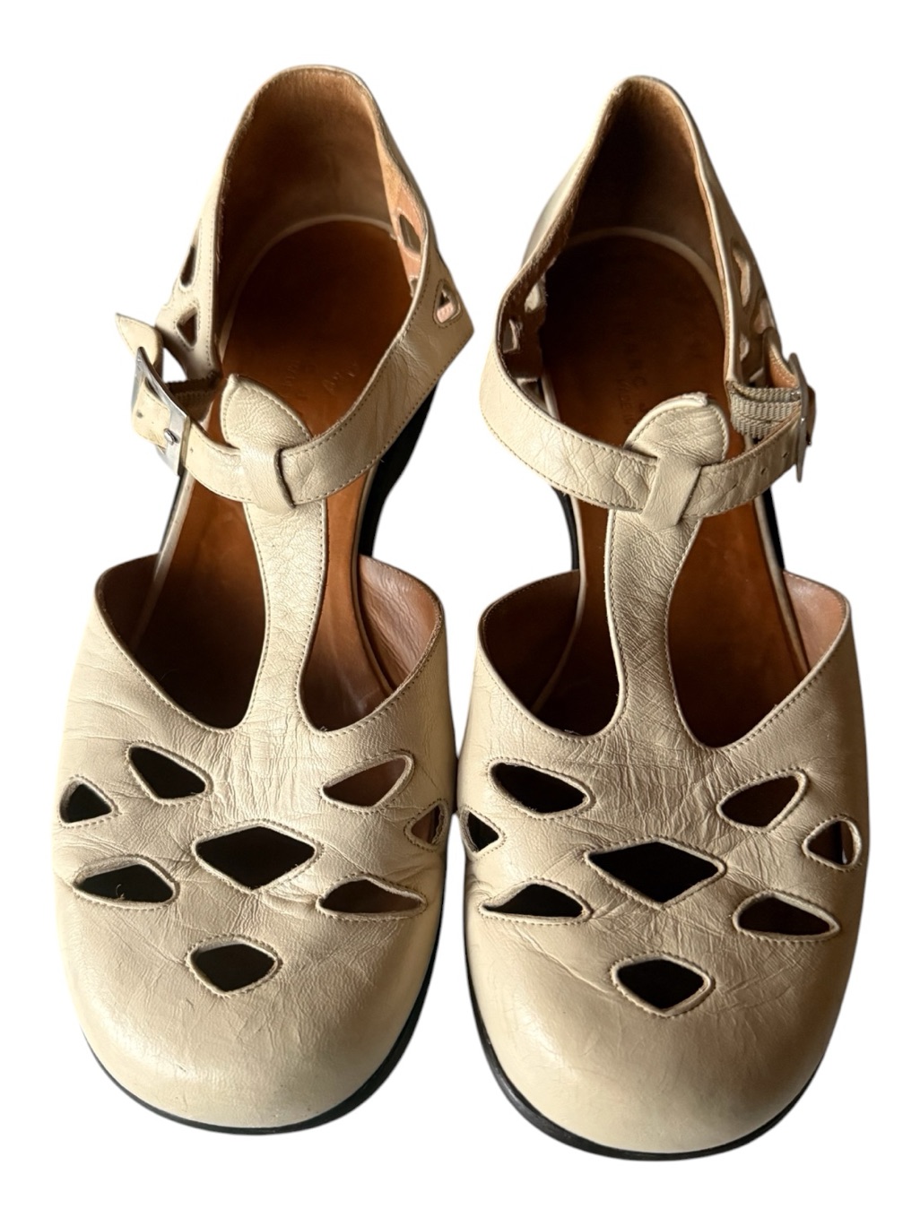 Vintage 90’s Marc Jacobs Cream Leather T-Strap Cutout Mary Jane’s Sz 36.5